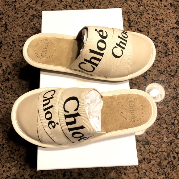🩷Chloe Woody Leather & Cloth Slides Sz 37 US 7 - Picture 3 of 10
